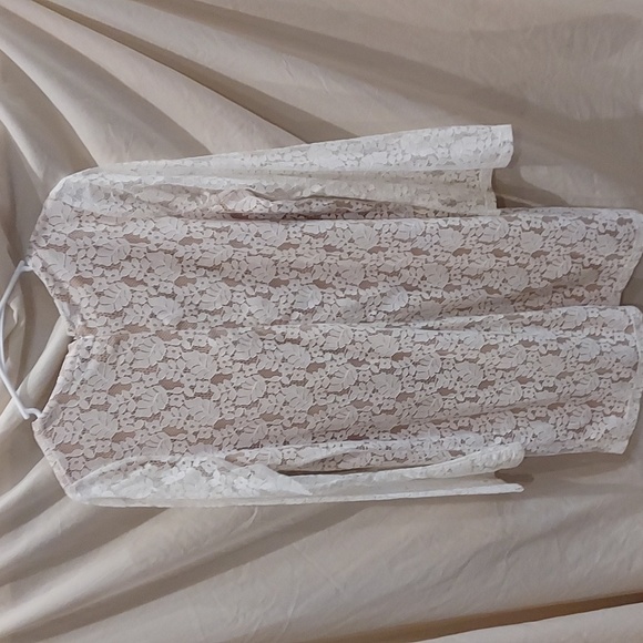 Boho White Lace with Beige Lining with Long Sleeve and a Tie Tassel Front Size L - Picture 5 of 9